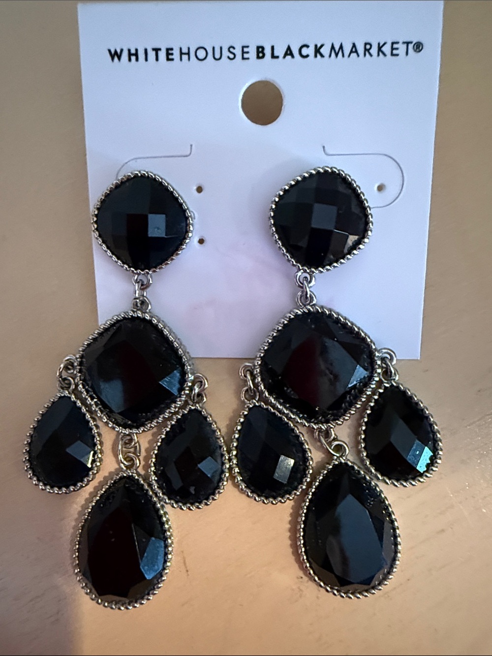 White House Black Market Black Faceted Chandelier Drop Earrings